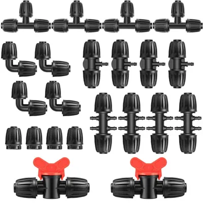 22-teiliges Bewässerungsset mit Absperrventilen, 1/2" auf 1/4" T-Stücke