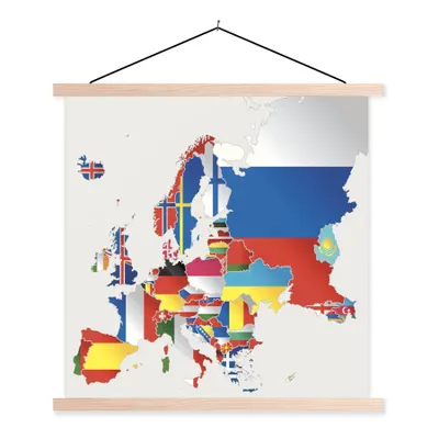 Produktbild von MuchoWow® Textilposter Karte - Europa - Flaggen 40x30 cm mit holzfarbenen Rahmen - Bilder