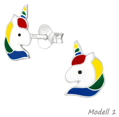 Produktbild von Kinderohrstecker „Einhorn“: 925 Silber Ohrringe bunt Modell 1