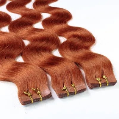 Produktbild von hair2heart Tape Extensions Echthaar Gewellt - 10 Tapes 2.5g 50cm Kupferrot