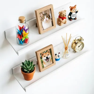 Image de Wandregal 2 pièces, étagère flottante en bois, 40 cm, cadre pour photos, étagère murale