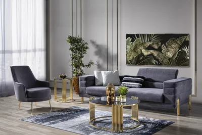 Produktbild von Luxus Sofagarnitur Sofa 3 Sitzer Sessel Stoff Modern Grau Modern Set
