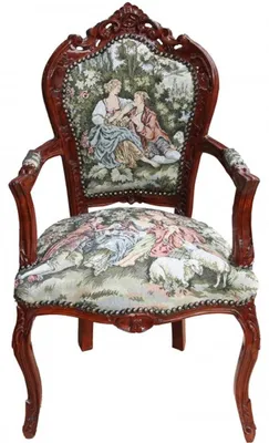Produktbild von Casa Padrino Barock Esszimmer Stuhl mit Armlehne Gobelin "Love Story " - Antik Stil