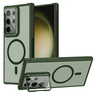 Produktbild von Conie MagSafe Schutzhülle für Samsung Galaxy S23 Ultra Hard Case Kunststoff Kamera Schutz Cover Hülle magnetisch mit Ständer in Grün