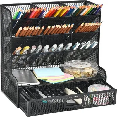 Produktbild von Famanu Schreibtisch Organizer Multifunktionale Stifthalter mit Ablage - Schwarzer Stifthalter mit Schublade