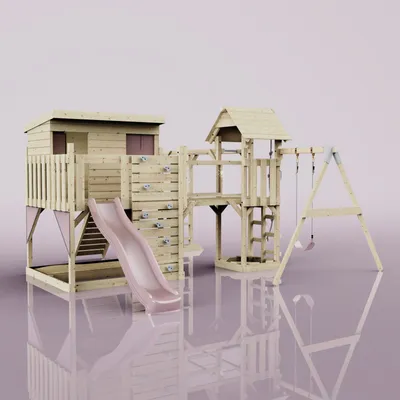 Produktbild von OutdoorToys Spielturm Inga aus Holz in Rosa Kinderschaukel