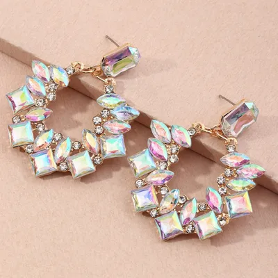 Produktbild von Kreative Frauen geometrische Eardrop Glitter Strass Creolen Ohrstecker Geschenk