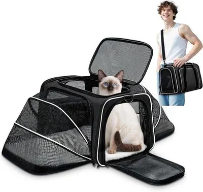 Immagine prodotto di Borsa da trasporto per cani con telo di fondo rimovibile, traspirante, per cani di piccola taglia, gatti, cuccioli e piccoli animali, nera