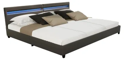 Produktbild von HOME DELUXE - LED Bett NUBE - Dunkelgrau, 270 x 200 cm - inkl. Lattenrost und Schubladen I Polsterbett Design Bett inkl. Beleuchtung