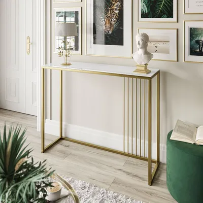 Produktbild von PRIME GLASS Konsolentisch 100 cm Gold Matt / Weißes Glass
