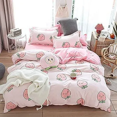 Productafbeelding van Beddengoedset 155x220 cm, roze perzikmotief, 2-delig, microvezel