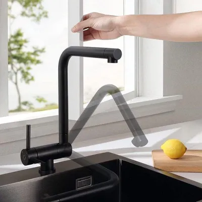 Obrázek produktu pro Černá kuchyňská baterie z nerezové oceli s otočným výtokem