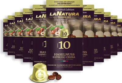 Immagine prodotto di Caffè Premium Nocciola Espresso Crema - 110 capsule di caffè | La Natura Lifestyle Organic 616g| a base biologica | compatibile Nespresso®*³