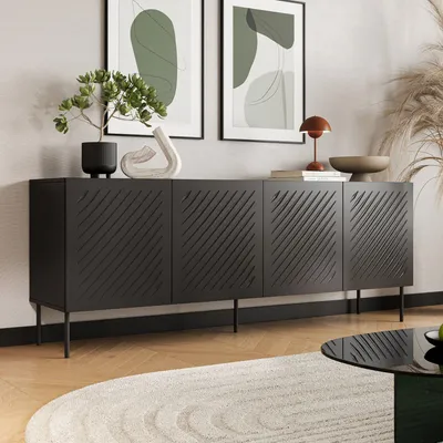 Image de Carema - Buffet, 201x42x75h cm Noir, 2 Étagères