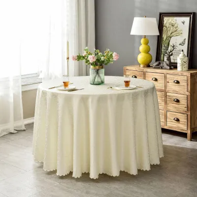 Produktbild von Runde Jacquard Tischdecke Beige 320 cm für Zuhause und Veranstaltungen