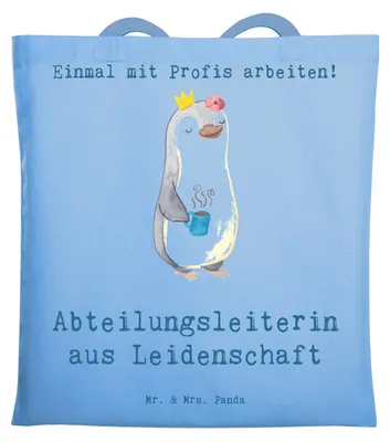 Produktbild von Mr. & Mrs. Panda Tote Bag Abteilungsleiterin Leidenschaft - Sky Blue - Geschenk, Beutel, Laptoptasche, Lustig, Beruf, Stoffbeutel, Spruch, Witzig, Tasche, Schultasche