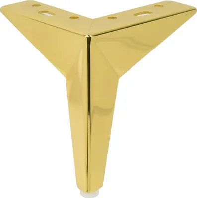 A single gold-colored furniture leg with a triangular base and three angled legs.