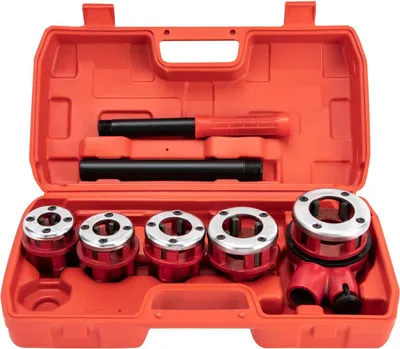 Immagine prodotto di Set di filettatori per tubi - Manuale - 5 teste di taglio - BSPT 0,95-3,18 cm - Acciaio al carbonio - Rosso