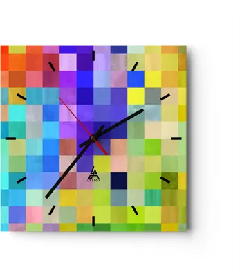 Produktbild von Wanduhr - Quadrat - Glasuhr - Abstraktion modern - 40x40cm - Schleichendes Uhrwerk - Lautlos - zum Aufhängen bereit - Dekoration Modern - Wanddekoration aus Glas - C3AC40x40-4009