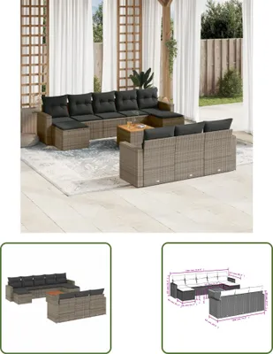 Produktbild von The Living Store 11-tlg. Garten-Sofagarnitur mit Kissen Grau Poly Rattan