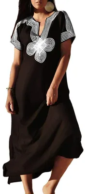 Produktbild von Solidchoice - Elegantes, bohemisches Kimono-Maxikleid mit V-Ausschnitt, weiß mit Blumenmuster