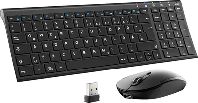 Produktbild von Aluminium Wireless Slim Tastatur QWERTZ Layout (Deutsch) für Computer/Desktop/PC/Laptop/Oberfläsche/Smart TV und Windows 10/8/7/Vista/XP (2.4GHz, USB)