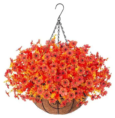 Produktbild von Hängender Kunstblumenkorb für den Herbst, UV-beständig, für Garten, Terrasse, Veranda, Balkon, mit Kokosfasereinlage, Pflanzkorb B