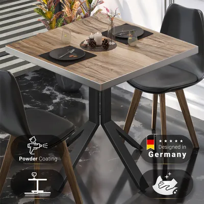 Produktbild von BE | Bistro Tisch | 80 x 80 x 74,5 cm | Quadratisch | Edelstahl Rand | Sheesham / Schwarz | Bistrotisch Gastro Tisch