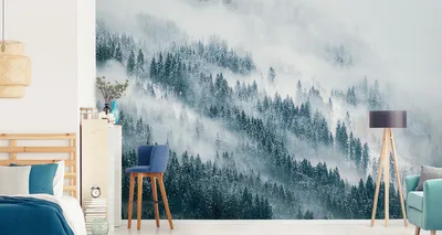 Produktbild von Fototapete Vlies Tapete Wald im Nebel 360 cm (B) x 240 cm (H) Wandbild Wanddeko