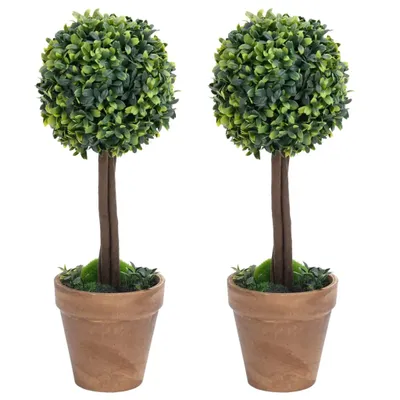 Produktbild von The Living Store Künstliche Buchsbäume 2 Stk. mit Topf Kugelform Grün 56 cm