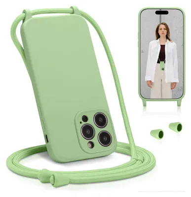Produktbild von Conie Schutzhülle mit Handykette für iPhone 16 Pro Max Silikon Band Case Schnur Kamera Schutz Cover Hülle in Grün
