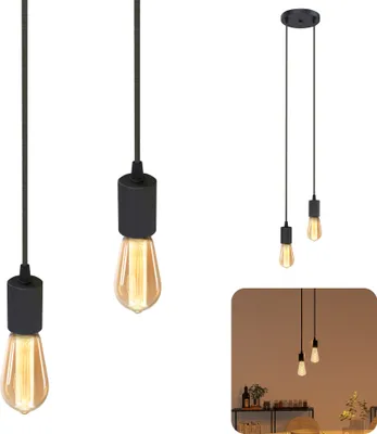 Produktbild von Hängeleuchte PARU 2er schwarz Textilkabel mit LED E27 Edison extra warmweiß 4W, Stückzahl:1er Set