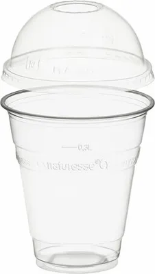 Produktbild von 250xTrinkbecher 300ml + Domdeckel mit Rundloch aus Biokunststoff (PLA)