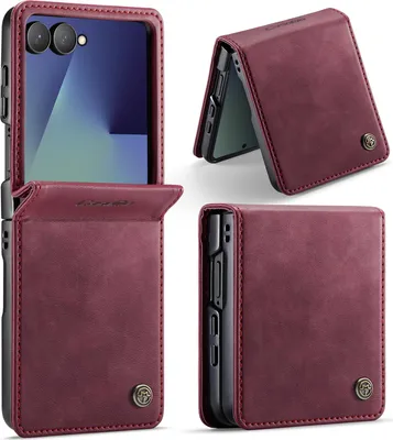 Image de Housse de téléphone portable Samsung Galaxy Z Flip 7 Housse à rabat en cuir Rouge