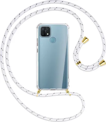 Produktbild von Handykette Backcover-Schutzhülle mit Band (Metall goldfarben) für Oppo A15 - weiß/grau