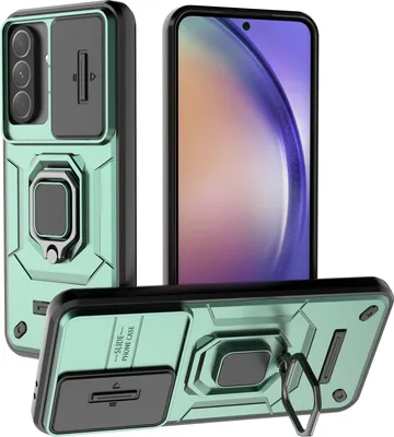 Produktbild von Hülle für Samsung Galaxy A56 / A36 Dual Layer Handyhülle Schiebe Kamera Schutz und Ringhalter Ständer Grün