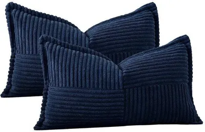 Produktbild von Unyqoos® 2er-Set Kissenhüllen dunkelblau aus Kordvelours 40 x 60 cm – elegante Kissenbezüge mit verdecktem Reißverschluss für Sofa & Schlafzimmer