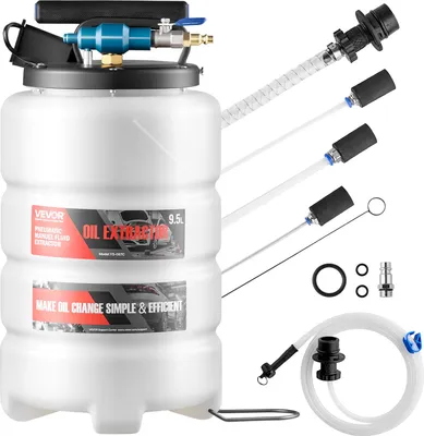 Immagine prodotto di Pompa di aspirazione olio VEVOR 9,5 L, pneumatica/manuale, pompa di trasferimento con tubo flessibile e tre prolunghe, pompa per cambio olio con serbatoio in PE,  aspiratore di liquidi, pompa per olio per auto, tosaerba, barche