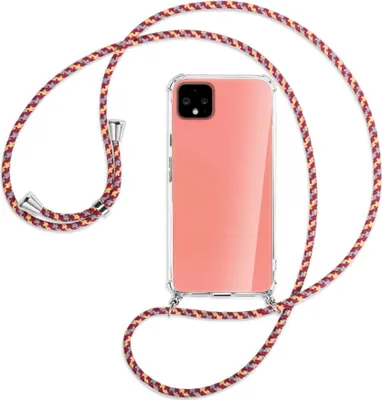 Produktbild von Handykette Backcover-Schutzhülle mit Band (Metall silberfarben) für Google Pixel 4 - weinrot/gelb/grau