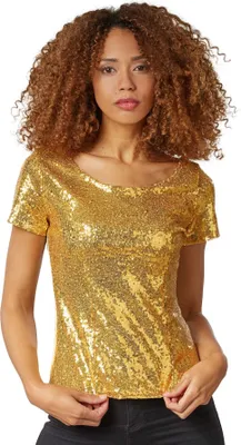 Produktbild von Pailletten-Kurzarm-Shirt - gold, S
