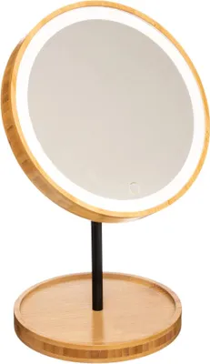 Produktbild von Kosmetické zrcátko LED, kulaté, bambusové
