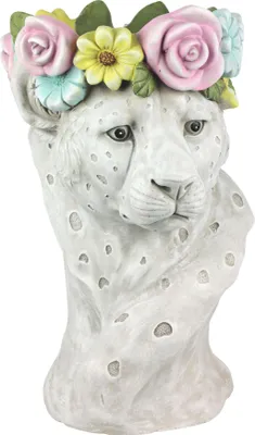Produktbild von FURNARO Pflanztopf Hippie Leo - Dekofigur Leopard mit Blumen, Blumenvase aus Polyresin für innen