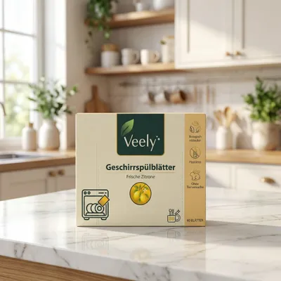 Produktbild von Veely Geschirrspülblätter Frische Zitrone 40 Blätter für bis zu 80 Spülgänge