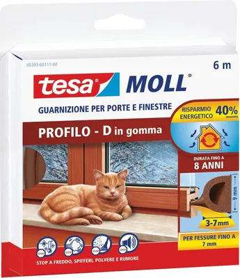 Produktbild von Tesa 05393-00111 Klebegummidichtung Türen und Fenster Profil D braun 6 m 3-7 mm