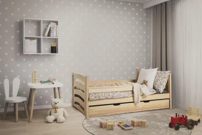 Image de Lit enfant Mela, dimensions 80 x 160 cm, en pin.
Matelas : non inclus.
Sommier : non inclus