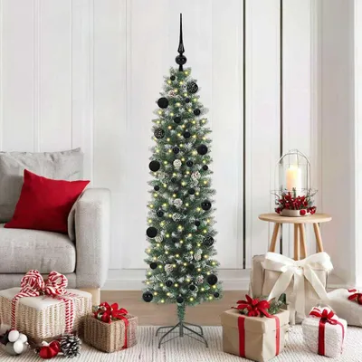 Immagine prodotto di Maison Exclusive - Albero di Natale artificiale slanciato, verde e bianco, 150 cm