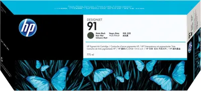 Zdjęcie produktu dla HP Czarny matowy pigmentowy wkład atramentowy 91 DesignJet 775 ml, Drukarki HP DesignJet seria Z6100, Termiczny druk atramentowy, Czarny, Biznes, Singapur, 324 mm