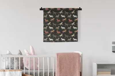 Produktbild von MuchoWow® Wandteppich Wandbehang Pferde - Schwarz - Muster - Mädchen - Kinder - Mädchen 60x60 cm Tapisserie Dekoration Wandtuch - Dekorationen - Wand Decke