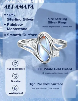 Productafbeelding van Zilveren ring, 925 zilver, met maanssteen, maat 10, damesring voor de vinger