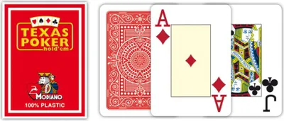 Produktbild von MODIANO Texas POKER Spielkarten 100% Plastik 54 Blatt rot 2er Jumbo Index